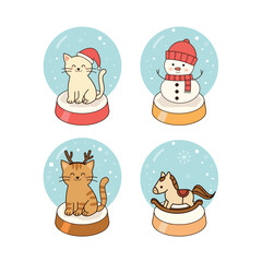 A collection of cute Christmas ball stickers in flat vector style.