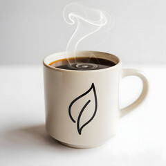 Steaming Coffee Mug with Leaf Logo hot drink beverage