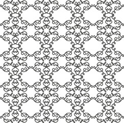 Black seamless pattern drawn in linear style on a white background
