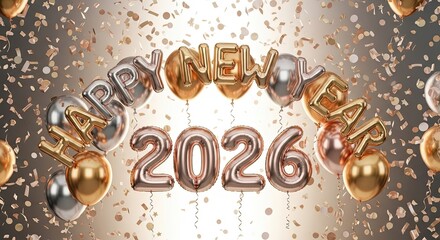 Happy New Year Balloons Celebrate Twenty Twenty Six