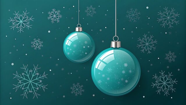 Christmas background with blue baubles and snowflakes, creating a festive and elegant scene for holiday greetings and winter celebrations