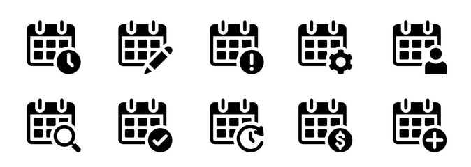 Calendar icons set. Schedule, event, reminder, task, and planning symbols.