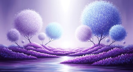 Enchanting fantasy landscape with whimsical trees and flowing water