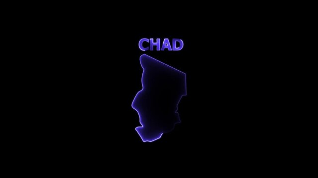 Chad map outline with blue neon text on black background Africa country