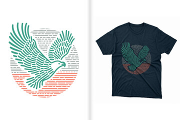 t-shirt design template with line art eagle, minimalist badge style t-shirt print, freedom tee