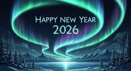 Happy New Year 2026 Beautiful Aurora Sky
