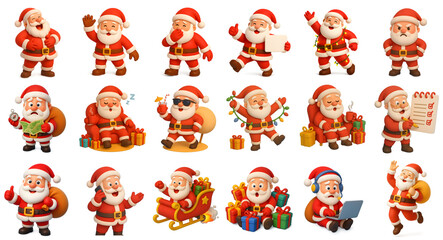 set of santa clauses 3d isolated illustrations