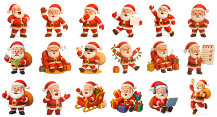 set of santa clauses 3d isolated illustrations