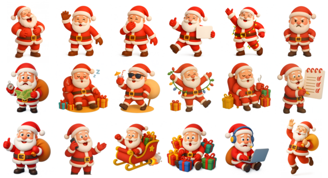 set of santa clauses 3d isolated illustrations - Powered by Adobe
