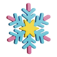 Obraz premium 3d icon of colorful snowflake with pink, blue, and yellow isolated on transparent background