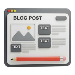 3d icon of blog post template design isolated on transparent background