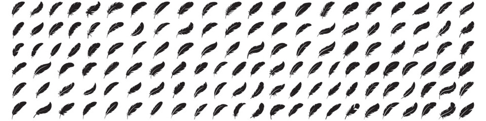set of Feather flat style vector icon. Vector Black silhouettes. with white background © Mofazzelh