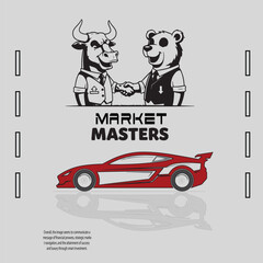 Market Masters: Bull and Bear Shaking Hands with Sports Car Success