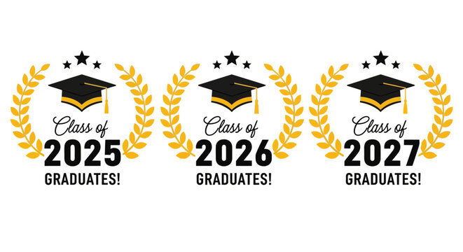 Graduation emblem for the class of 2025, 2026, and 2027, celebrating academic achievement and future success