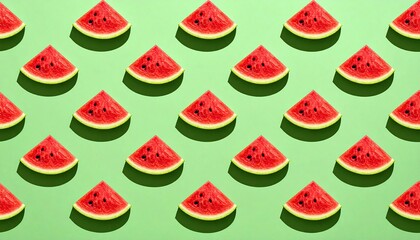 Watermelon seamless pattern on green background