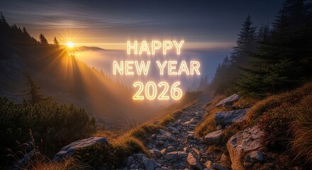 New Year Sunrise Over Misty Mountains Welcoming 2026