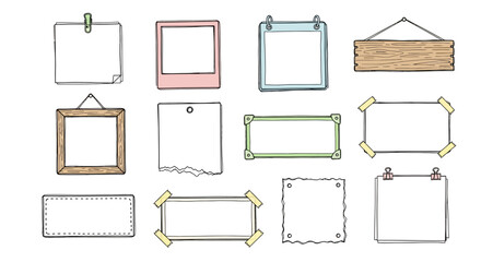 Collection of hand-drawn blank frames and borders in various shapes and sizes, perfect for creative projects and scrapbooking
