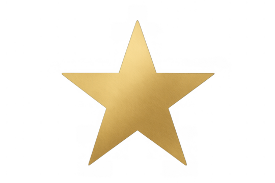 Golden five-pointed star award symbol on a transparent background, representing success, quality, and celebration concept
