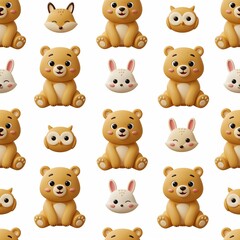Fototapeta premium Cute vector cartoon seamless pattern, yellow bear cubs with paws forward and smiling faces, cream and white accents, children’s textile and paper, pure white background for versatile cozy design