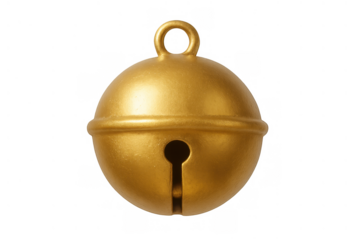 Golden sleigh bell or jingle bell hanging, representing christmas holiday season traditions and festive sound