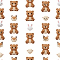 Fototapeta premium Cute vector cartoon seamless pattern, yellow bear cubs with paws forward and smiling faces, cream and white accents, children’s textile and paper, pure white background for versatile cozy design