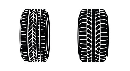 Two black and white tire illustrations positioned side by side