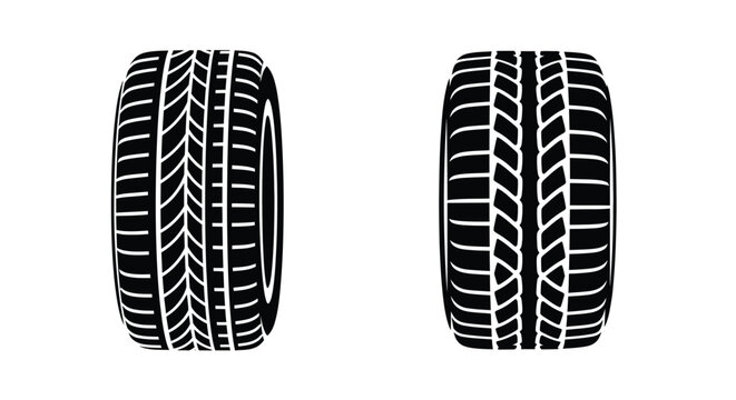 Two black and white tire illustrations positioned side by side