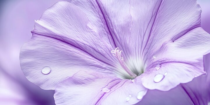 Stunning Macro Photography of Violet Morning Glory Flower with Dewdrops Sparkling in the Sunlight