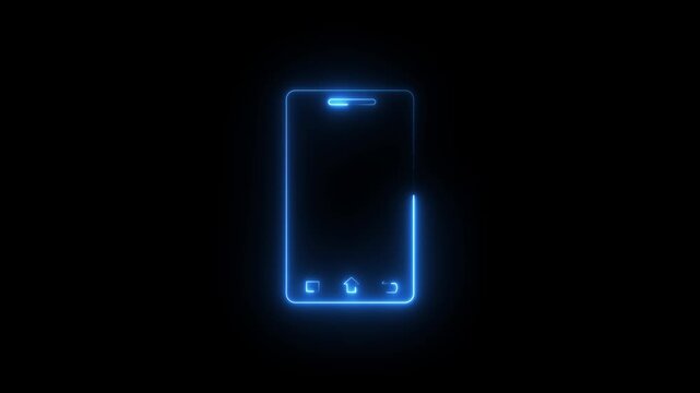 Bright rotate phone blue neon outline with smooth seamless loop. Perfect animation template for apps, video screens, Motion graphics of phone rotate concept.
