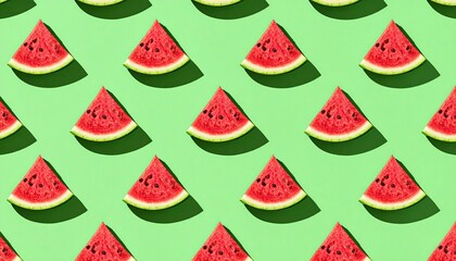 Watermelon seamless pattern on green background