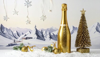 Bottle of champagne with ribbon 