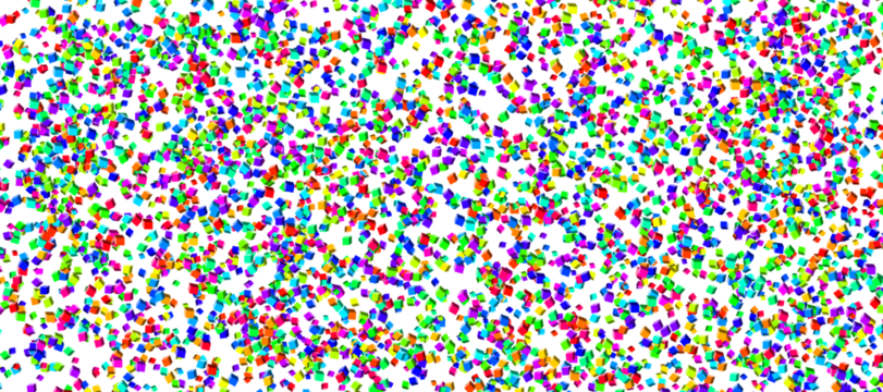 A vibrant pattern of small, multicolored confetti scattered across a white background. - Powered by Adobe