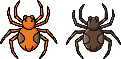 Cartoon spider vector illustration, orange and brown arachnid design, insect drawing, wildlife pattern, educational graphic, cad drawing flat vector illustration