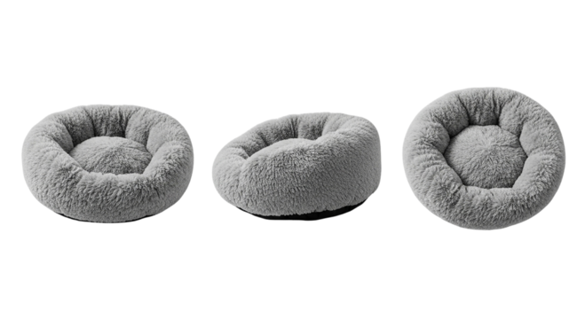 Plush Haven Cozy Dog Beds Soft Round Pet Beds Comfortable Cat Loungers Premium Puppy Cushions on transparent background - Powered by Adobe