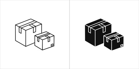 Delivery box icon, black and white vector