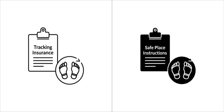 Tracking insurance icon, black and white vector