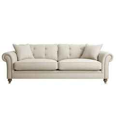 Fototapeta premium Comfortable Beige Sofa With Plush Cushions in a Modern Living Room Setting.
