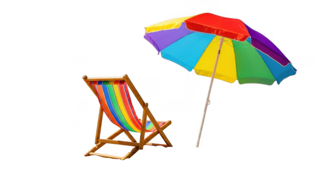 Beach chair and umbrella isolated on transparent background