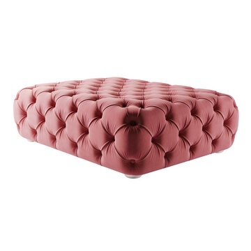 Pink tufted ottoman isolated on transparent background