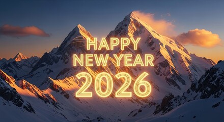 Happy New Year 2026 Celebration on Majestic Mountains