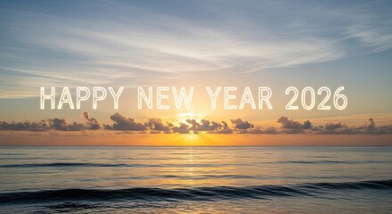 Happy New Year 2026 Sunset Over Ocean
