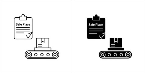 Safe place checklist and conveyor belt icon