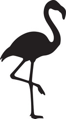 Silhouette of a flamingo standing on one leg with its neck curved on a white background bird animal on transparent background