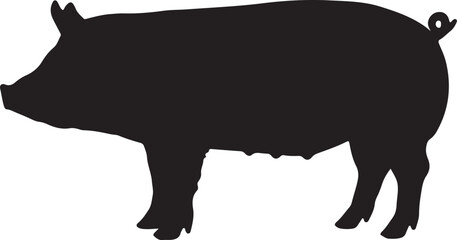 Silhouette of a pig standing sideways on a white background animal livestock on transparent background