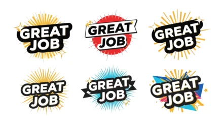 Fototapete Positive Typografie Colorful great job badges and labels with starburst effects displayed  © Jesmin