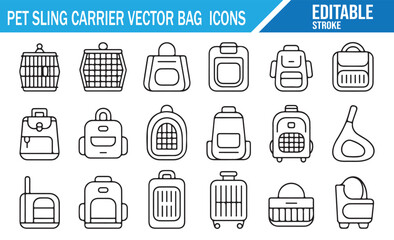 Minimal Pet Bag and Cage Vector Icon Pack for Animal Travel Products