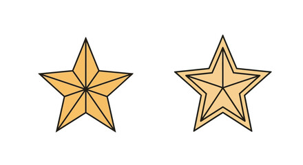 Obraz premium Two golden five pointed stars with black outlines are displayed side by side