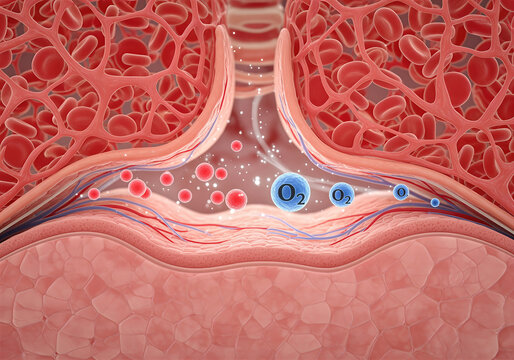 Lung alveoli gas exchange process - Powered by Adobe
