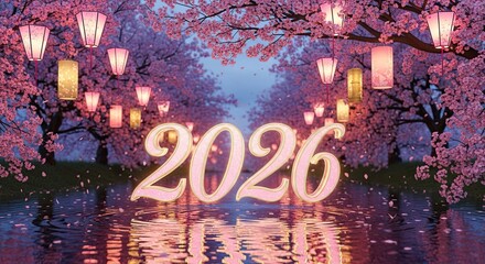 New Year Celebration 2026 with Cherry Blossoms and Lanterns
