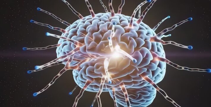 3D Visualization of AI Brain Forming from Digital Particles Machine Learning Growth